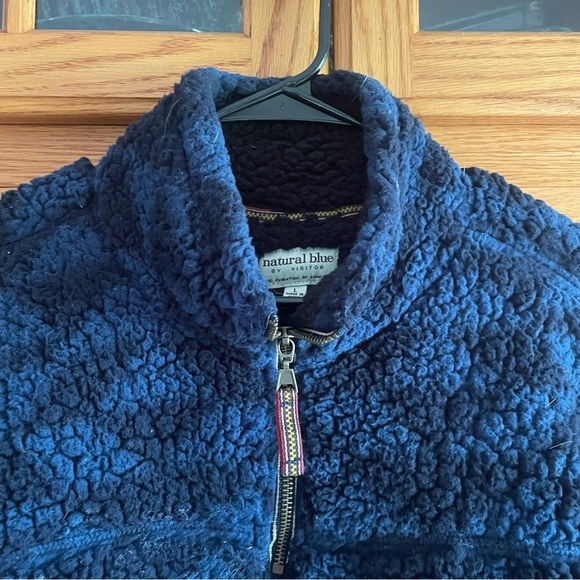 Natural Blue mens Blue Textured Sweater 1/4 zip fleece size large - Picture 3 of 6